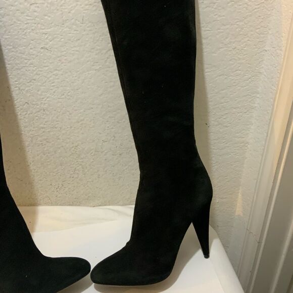 PRADA Black Suede Knee Stiletto Boots Size 39 - Picture 4 of 16